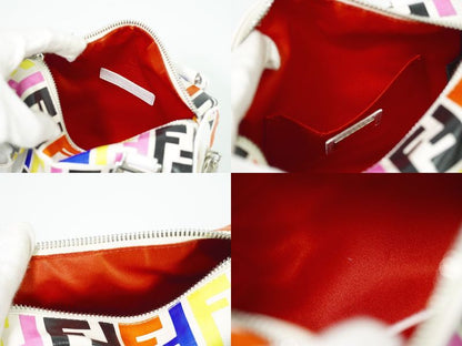 Authentic Fendi Zucca Mini Boston Bag Handbag PVC White Multicolor 8bl071 Zucca