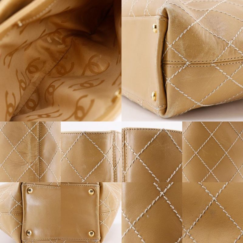 Chanel Wild Stitch Calf Beige Women's Tote Bag