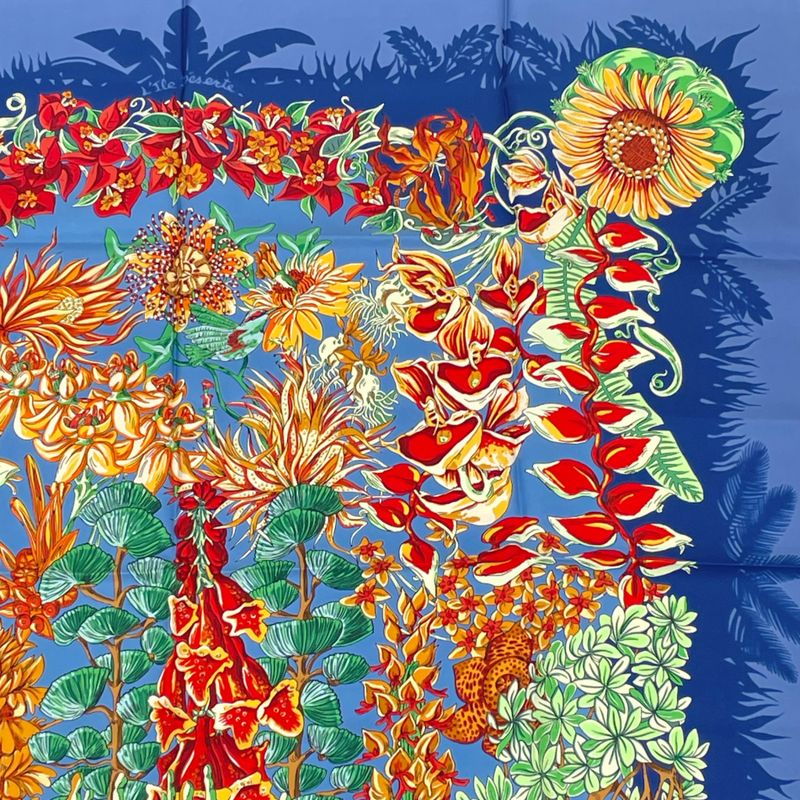 Hermes Scarf Silk L'ile Deserte None Man Island Carre 90 Navy