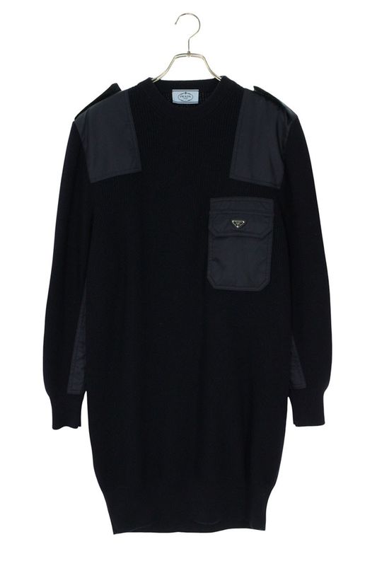 Prada 22AW 23890 Re-nylon Triangle Logo Plate Knit Switch Dress Women 38