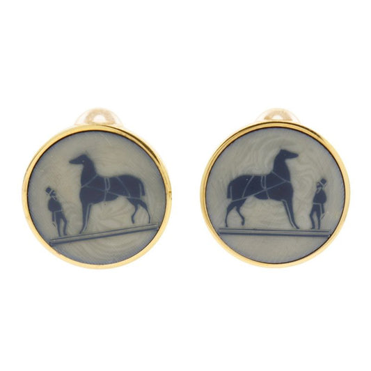 Hermes Corozo Vintage Gold Plated Grey Ladies 10g Earrings