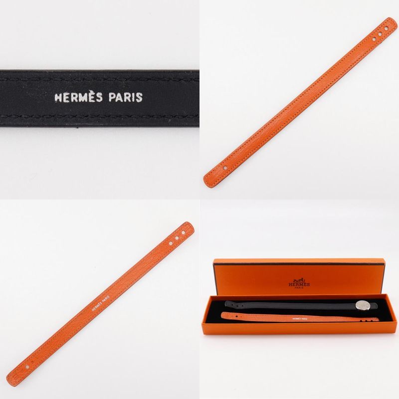 Hermes Serie Looping Leather Black/orange □I Ladies 15.1g Bracelet