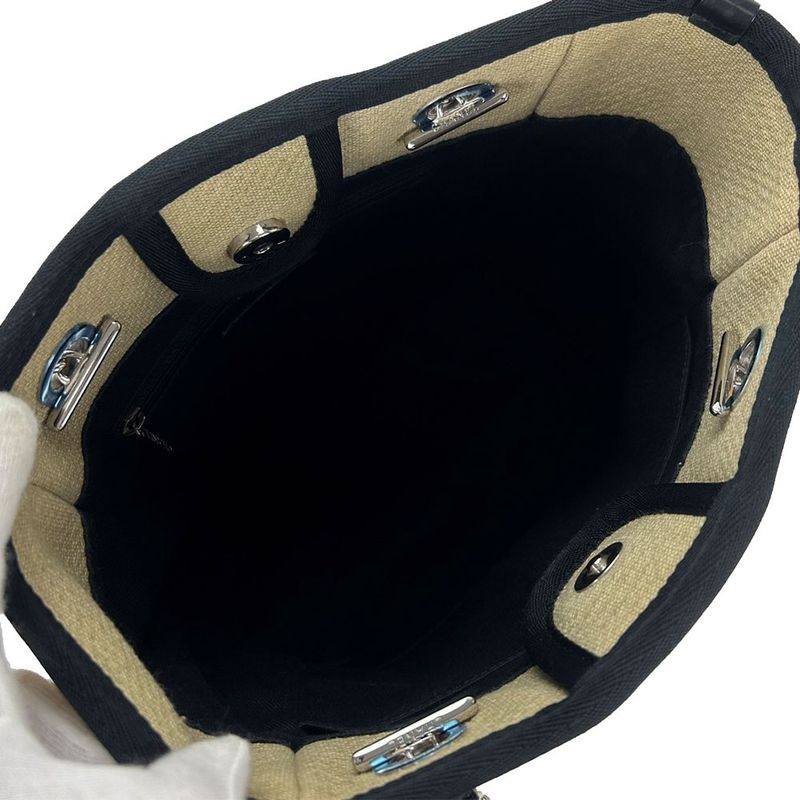 Chanel Tote Bag PM Chain Shoulder Deauville 16th Canvas Beige Black Silver