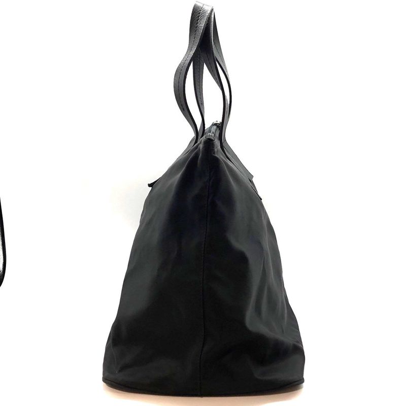 Prada Nylon Tote Handbag Triangle Plate Logo A4 Compartment Black Ladies Men