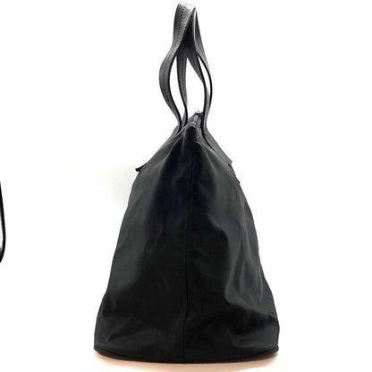 Prada Nylon Tote Handbag Triangle Plate Logo A4 Compartment Black Ladies Men