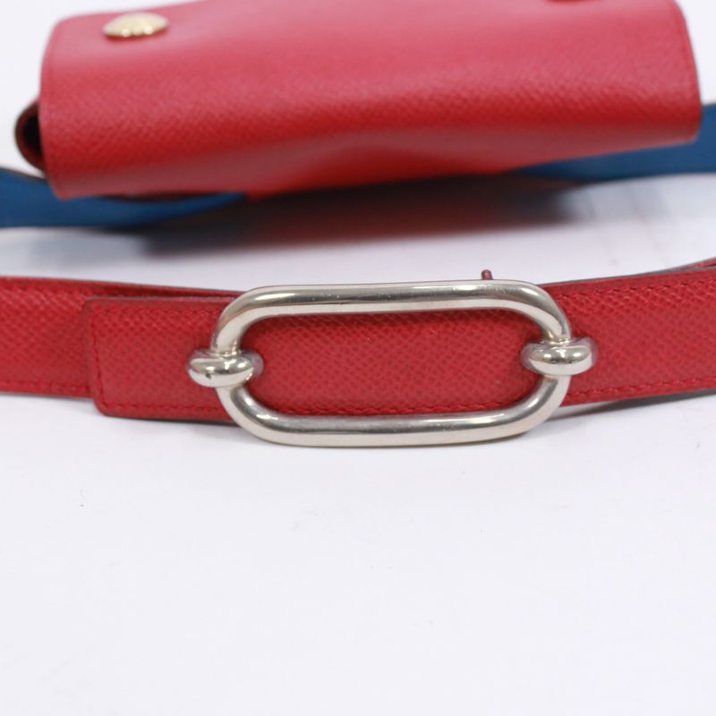 Hermes Pochette Green Courchevel Rouge Vif Blue France Waist Bag Leather Blue