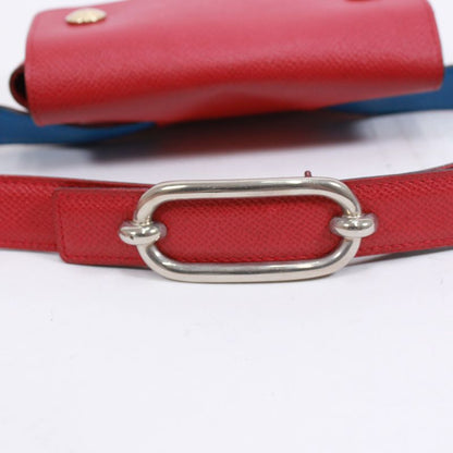 Hermes Pochette Green Courchevel Rouge Vif Blue France Waist Bag Leather Blue