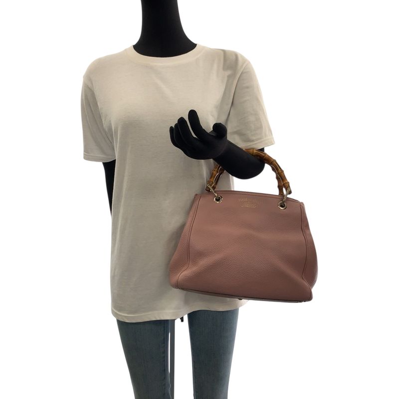 Gucci Bamboo Pink Brown Silver Hardware Leather 336082 Handbag Tote Bag Women