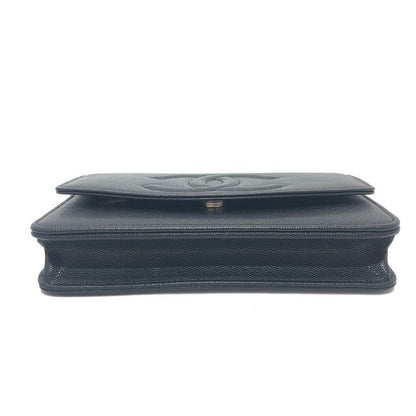 Chanel Shoulder Bag Coco Mark Caviar Skin Black