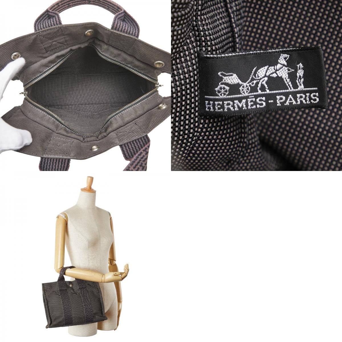 Hermes Her Line Tote PM Handbag Tote Bag Gray Black Canvas Women Hermes