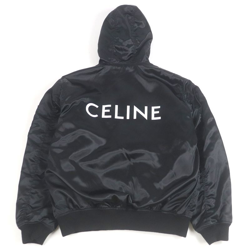 Celine 22AW 2w749048s Back Logo Print Hooded Bomber Jacket Blouson Black 50