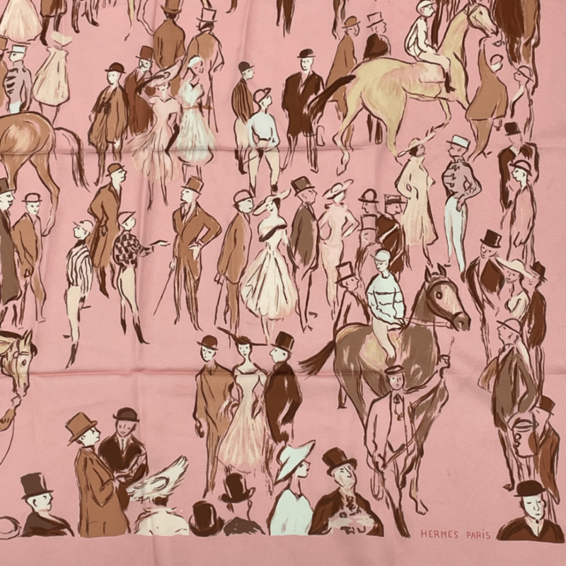 Hermes Carre 90 Paddock Pink Scarf 100% Silk