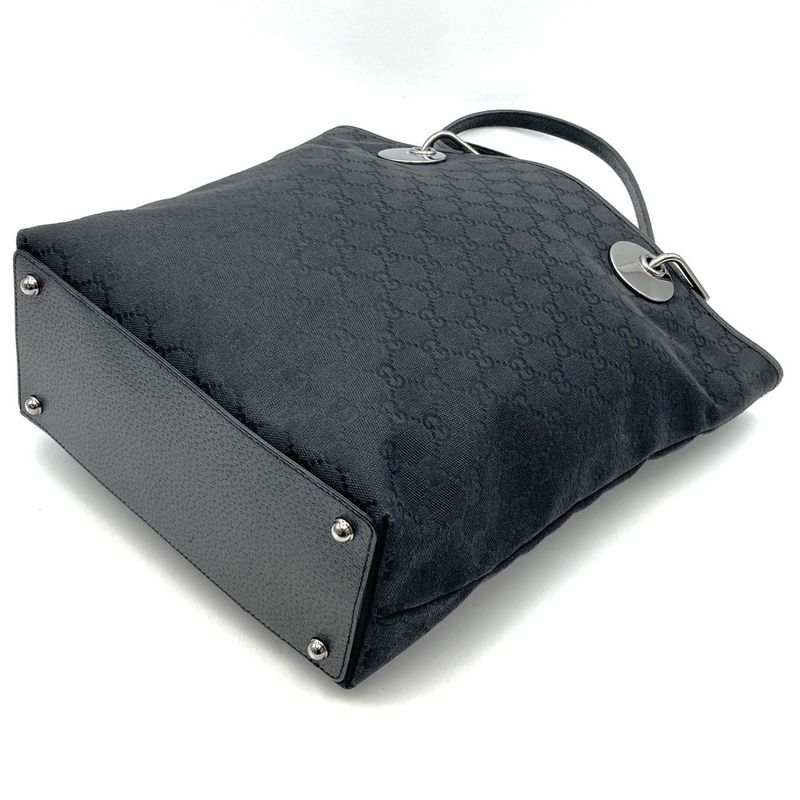Gucci 120836 Handbag Tote Bag Black GG Canvas Leather Ladies Men Fashion