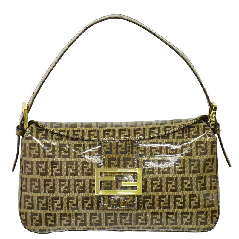 Authentic Fendi Zucchino Shoulder Bag Handbag Vinyl Brown 26725 Zucchino Bag