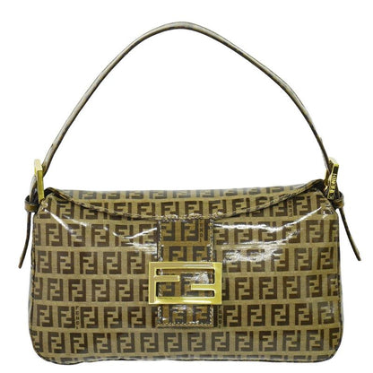 Authentic Fendi Zucchino Shoulder Bag Handbag Vinyl Brown 26725 Zucchino Bag