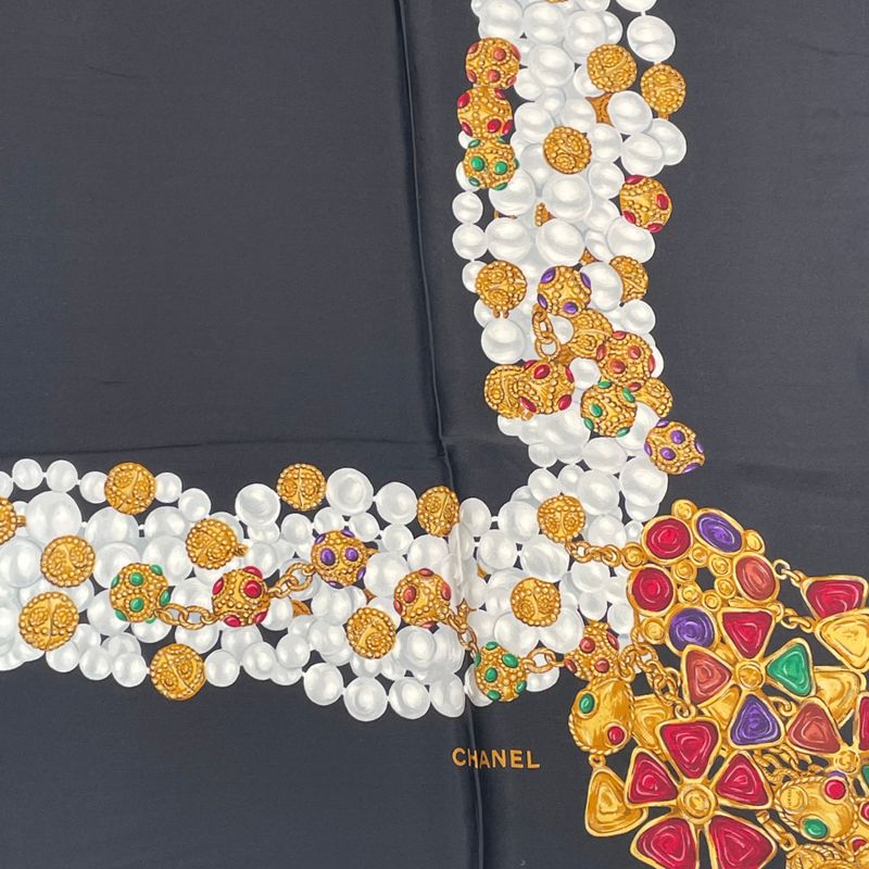 Chanel Accessory-patterned Scarf Silk Black With Box