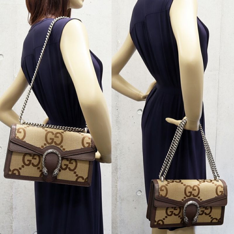 Gucci Chain Shoulder Bag Handbag GG Jumbo Dionysus Small Canvas Brown 400249