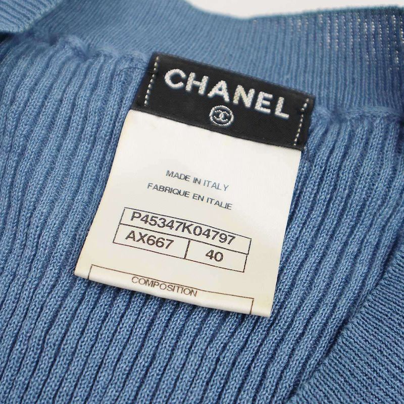 Chanel Henry Neck Ribbed Knit Sweater P45347k04797 Blue 40