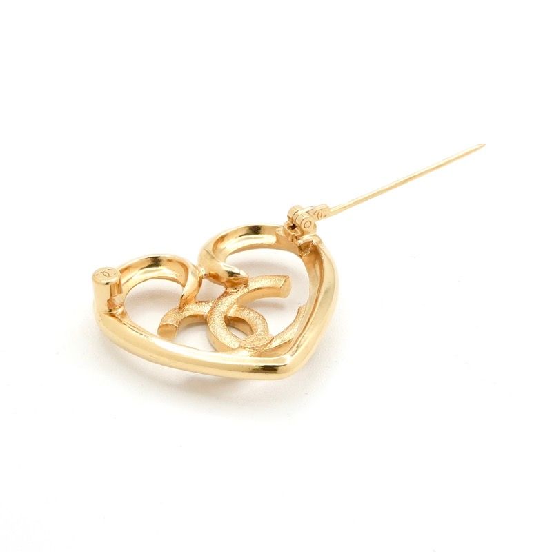 Chanel Brooch Corsage Gold Heart Here Mark Rhinestone