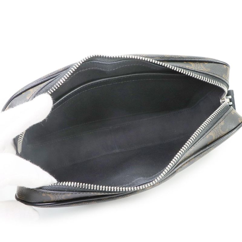 Celine Triomphe Medium Messenger Shoulder Bag PVC Leather Black Brown 197202dnd