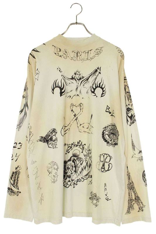 Balenciaga 790365 Tqvr1 Tattoo Distressed Allover Long Sleeve Cut And Sewn