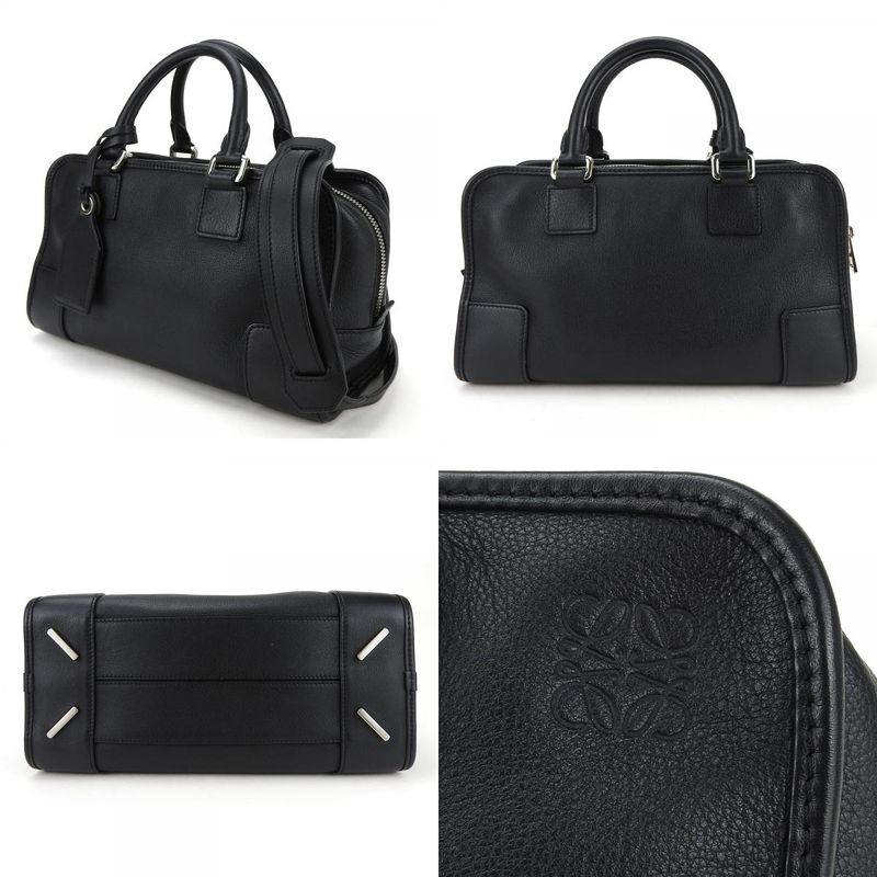 Loewe Handbag Amazona 28 Leather Black Silver Hardware 2WAY Shoulder Simple