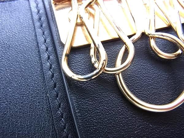 Double Saint Laurent Leather 6-ring Key Case Key Case Ladies Men's Black