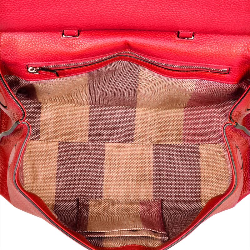 Gucci Daily Handbag 2WAY Leather Bamboo 370831 Red Silver Hardware Women