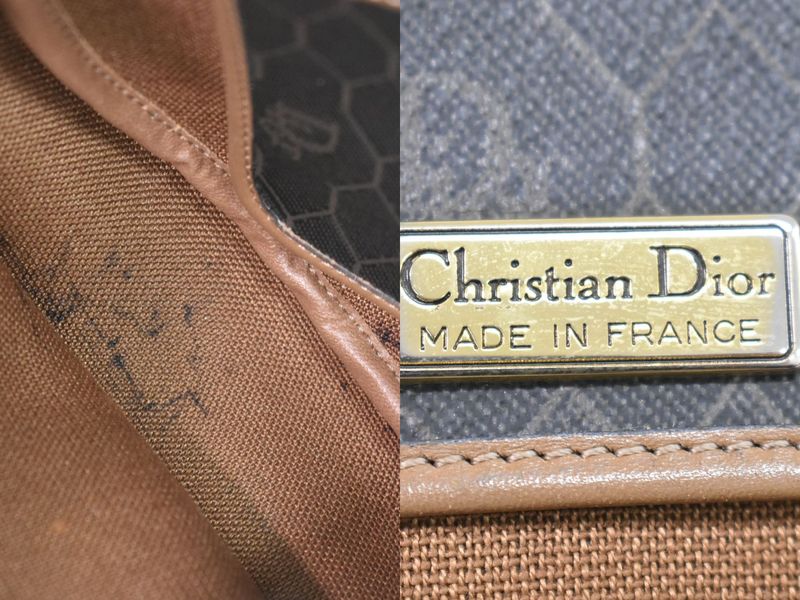 Authentic Christian DIOR Honeycomb Pattern Shoulder Bag Pochette PVC Black Bag