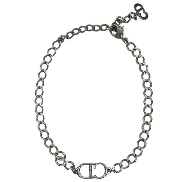 Christian Dior Chain Bracelet Bangle Accessories Jewelry CD Logo Metal Silver