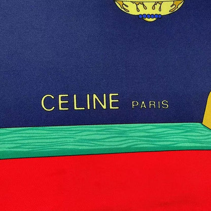 Celine Steck Printed Silk Scarf Red Navy