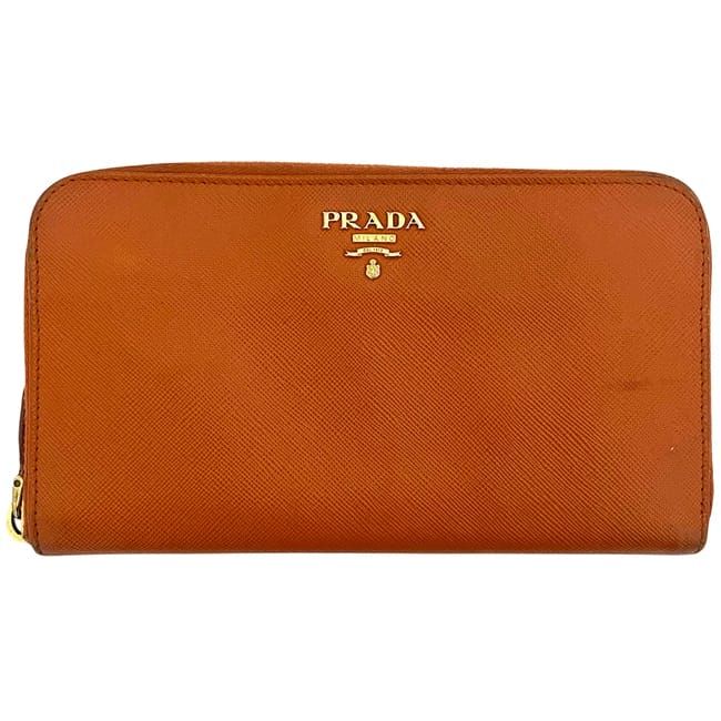 Prada Round Zipper Long Wallet Orange 1ml506 Wallet Saffiano