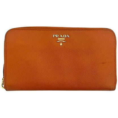 Prada Round Zipper Long Wallet Orange 1ml506 Wallet Saffiano