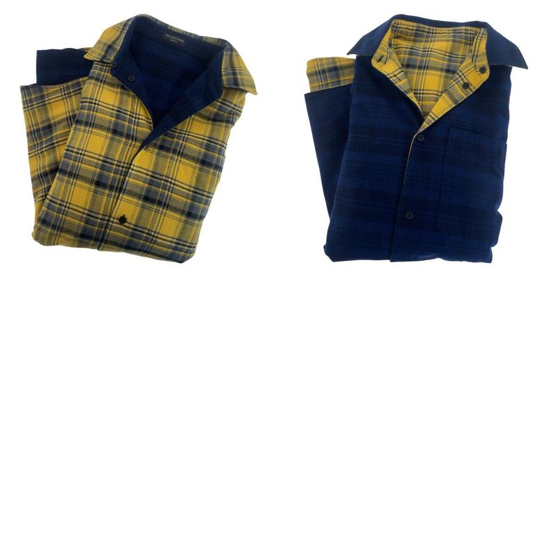 Balenciaga Size M Yellow Blue Cotton 720105tnm27 Long Sleeve Shirt Reversible