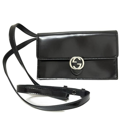 Gucci Wallet Interlocking G 369664 Black Shoulder Wallet With Detachable Strap