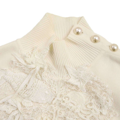 Chanel Coco Mark Button Lace Bijoux High Neck Knit Dress P43862k04509 White 36