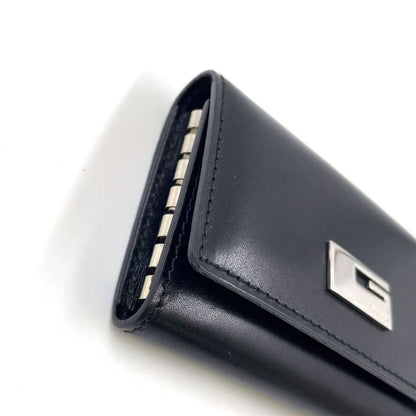 Gucci G Logo Leather Black Key Case Silver 0330416