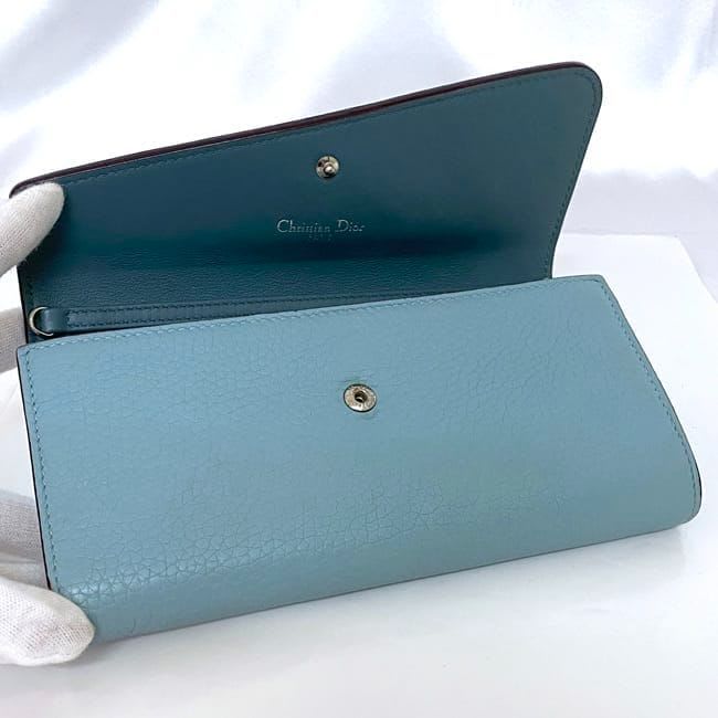 Christian Dior Foldable Long Wallet Light Blue