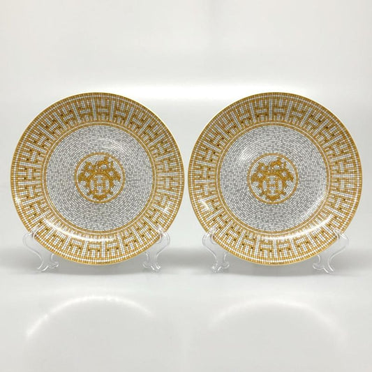 Hermes Like Tableware Mosaic 24 Gray X Orange X Multi Plate X 2 Pieces / Large