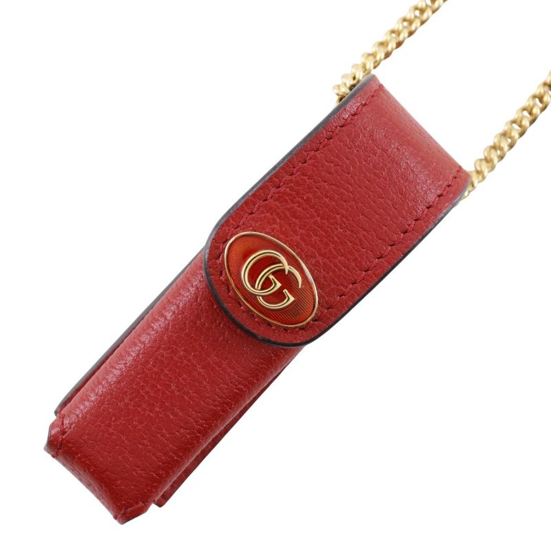 Gucci Lipstick Case Double G Pendant 615998 Calf Red Women's Other Accessories