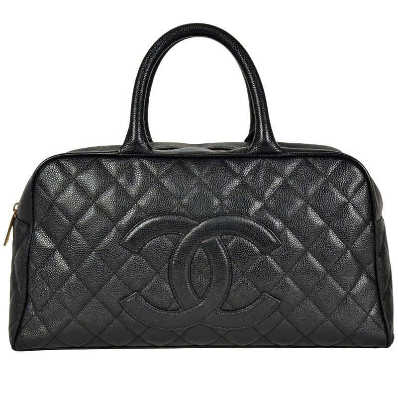 Chanel Coco Mark Matelasse Mini Boston Bag Caviar Skin A20996 Black