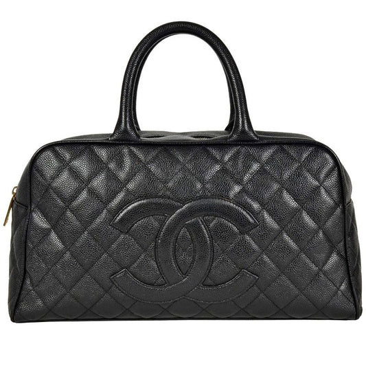Chanel Coco Mark Matelasse Mini Boston Bag Caviar Skin A20996 Black