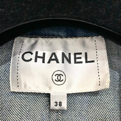 Chanel Coco Button Sequin Denim Jacket 38 Blue
