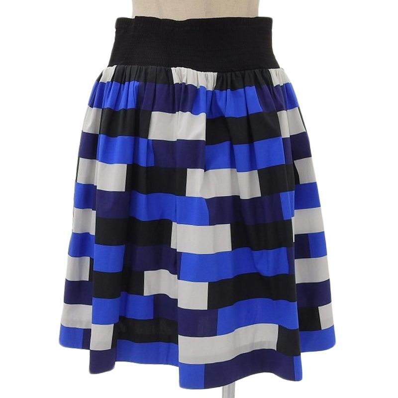 Prada Current Blue Tag Stretch Cotton Mosaic Pattern Knee Length Flared Skirt