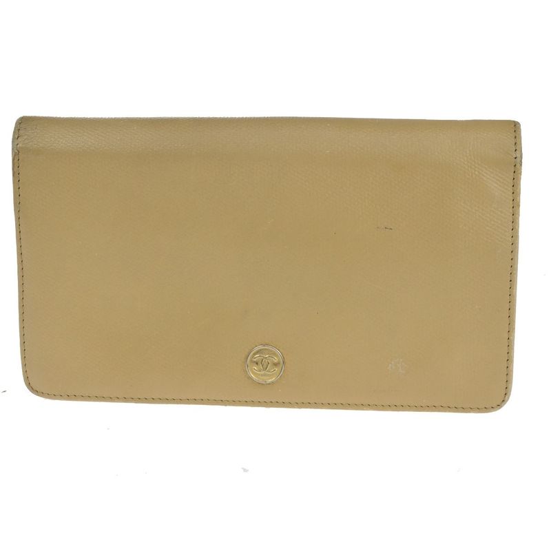 Chanel Wallet Coco Button Fold Wallet Leather Beige 60ka506