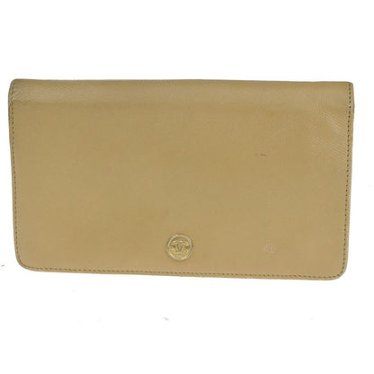 Chanel Wallet Coco Button Fold Wallet Leather Beige 60ka506