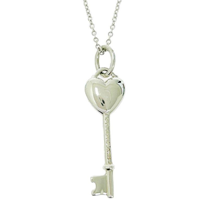 Tiffany & Co Silver Pink Sapphire Heart Key 1p Necklace 3.2g 925 Engraved