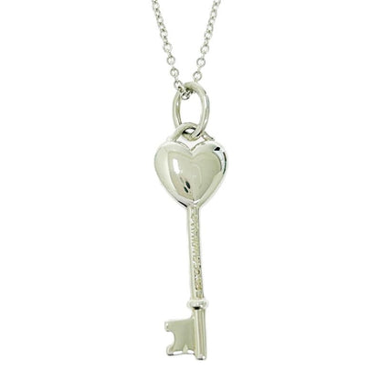Tiffany & Co Silver Pink Sapphire Heart Key 1p Necklace 3.2g 925 Engraved