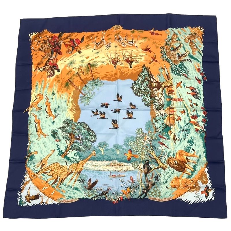 Hermes Scarf Carre 90 Africa Navy