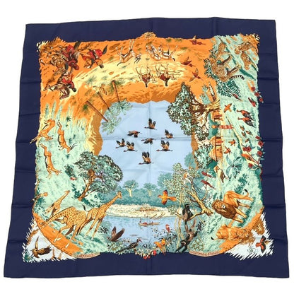 Hermes Scarf Carre 90 Africa Navy